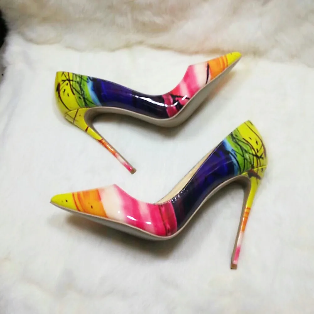 ; модные женские туфли-лодочки; женские разноцветные туфли из лакированной кожи с острым носком на высоком каблуке 12 см 10 см 8 см
