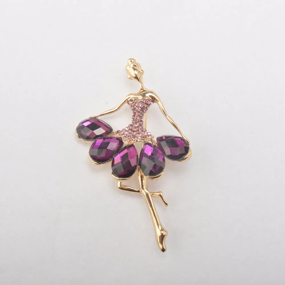 New Arrival Purple Crystal Ballerina Brooch Dancer Girl Broach Female Coat Broches Pin Women Lapel Pin