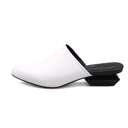 Шлёпанцы из натуральной кожи с острым носком на необычном квадратном высоком каблуке; сезон весна-осень; женская обувь; цвет серый, черный, белый; HL32 muyisex - Цвет: White 3cm