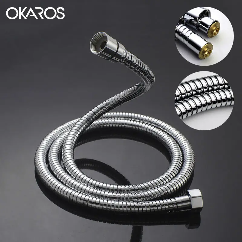 Okaros حوض الحمام دش خرطوم مرن Length1.5m المقاوم للصدأ الكروم السيليكون أنبوب خرطوم السباكة أنابيب المياه خرطوم