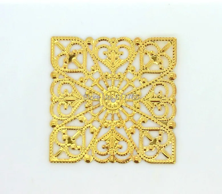 

Free shipping-50Pcs Gold Tone Filigree Square Wraps Connectors Jewelry Findings Connectors DIY 40x40mm J0565