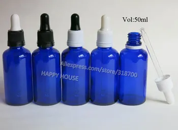 

360pcs/lot Blue 50ml Boston Round Glass Bottles with Tamper Evident Dropper,50cc Empty Blue Glass Dropper Bottle