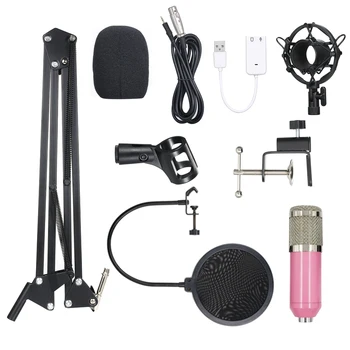 

Portable BM800 Condenser Microphone Lit Pro Audio Studio Recording & Brocasting Adjustable Mic Suspension Scissor Arm Pop Filter