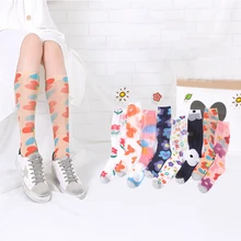 Модные цветочные носки с объемным принтом для женщин, блестящие забавные Носки с рисунком граффити, уличная одежда для девочек, Высокие гольфы, женские длинные носки
