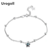 Мода 925 браслеты серебро Женщины чистого серебра Круглый шарик цепочки реального стерлингового серебра Звезда Кристалл ножной браслет девушки ювелирные изделия