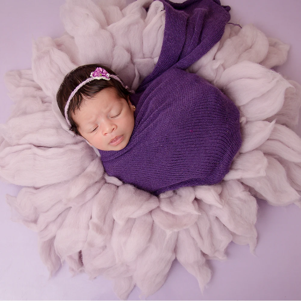 Don&Judy 100% Handcraft Pure Wool Fox-Brush Style Newborn Baby Photography Blanket Diameter 65cm Basket Layer Photo Shoot Prop