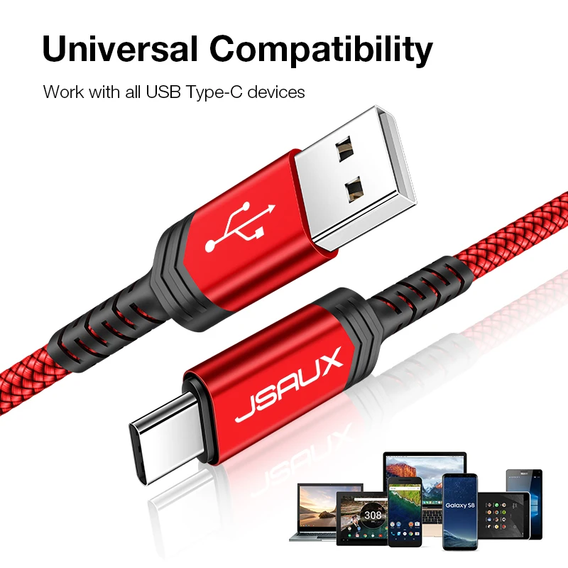 2 шт Кабель с разъемом Usb Type C Jsaux USB для 3A быстрой зарядки A зарядный шнур Samsung S8 Xiaomi