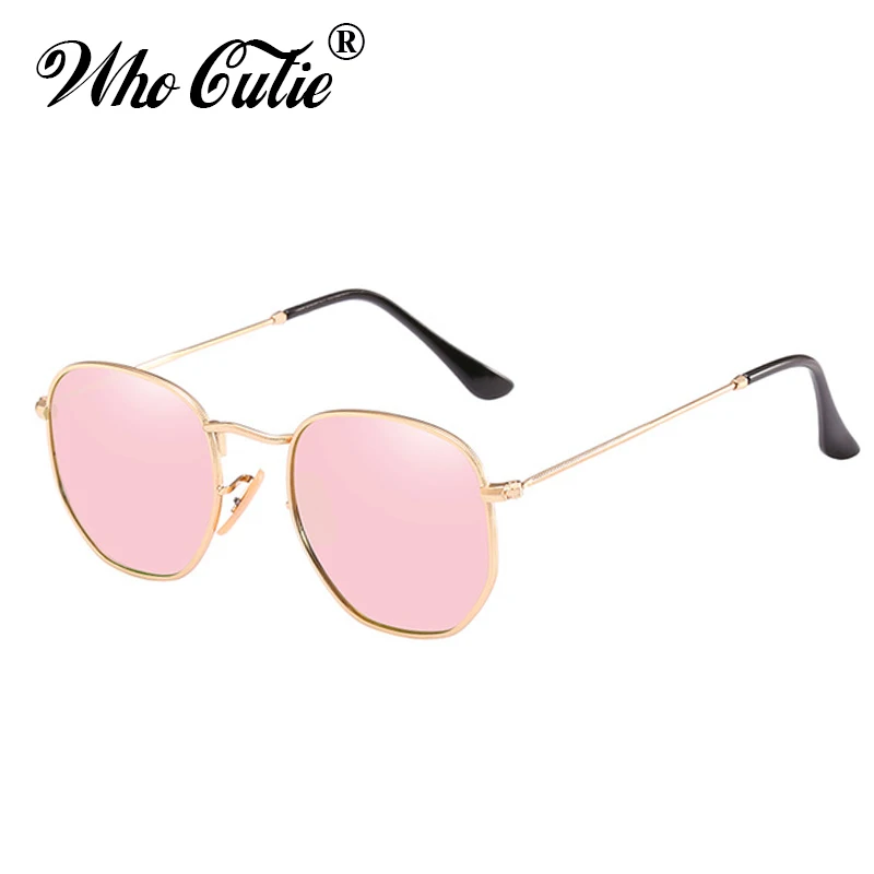WHO CUTIE, маленькие шестигранные солнцезащитные очки для мужчин и женщин, фирменный дизайн, Ретро стиль, металлическая оправа, плоский верх, линзы, солнцезащитные очки, оттенки 682