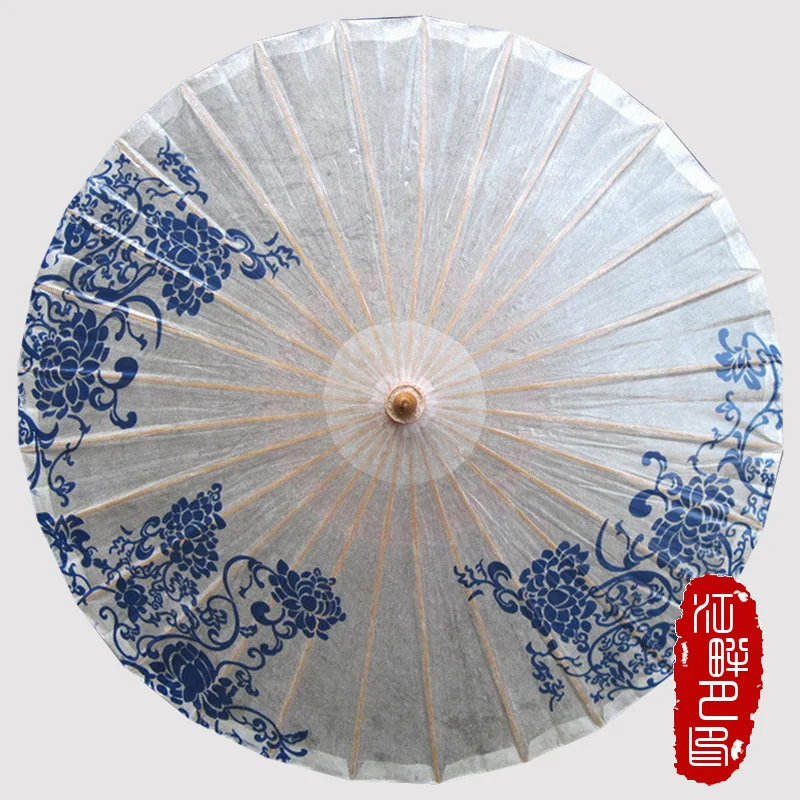 

Blue and White Flower Oil Paper Umbrella Fresh Single Lady Paper Parasol Conference Meeting Hanging Umbrella Chinese Gifts