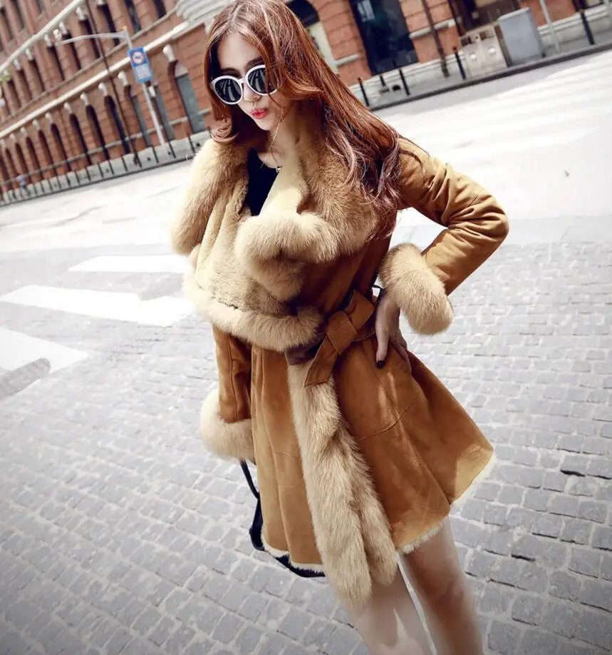 2018 новые зимние пальто Для женщин мода роскошный мех пальто Высокое качество утепленная из искусственной замши кожаная куртка длинные