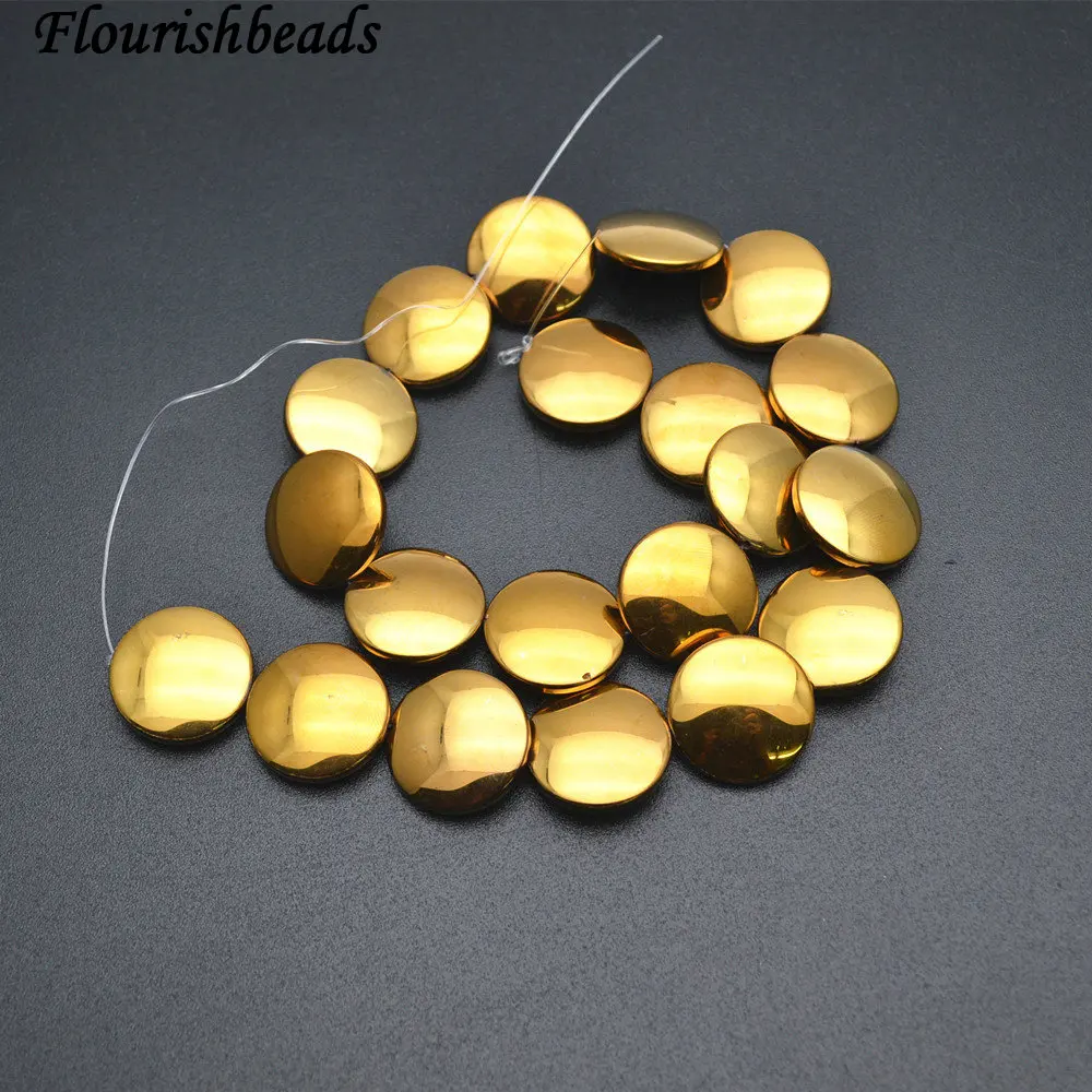 

Gold Color Titanium Electroplating Hematite 20mm Flat Round Coin Shape Loose Beads