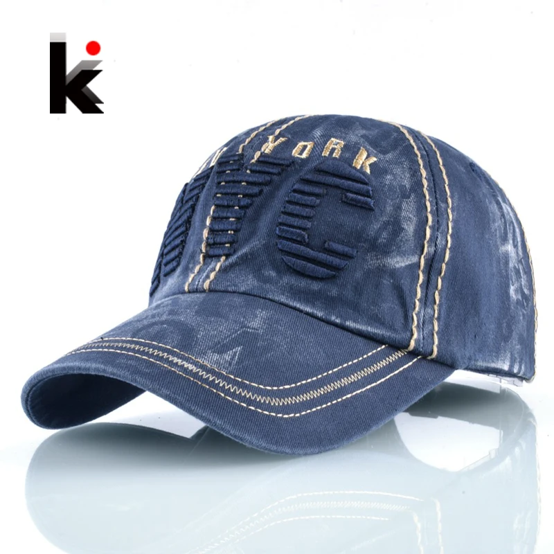 

Unisex Baseball Caps Men Solid Wahed Denim Dad Hats With NYC Letter Embroidery Snapback Bone Masculino Hip Hop Gorras For Women