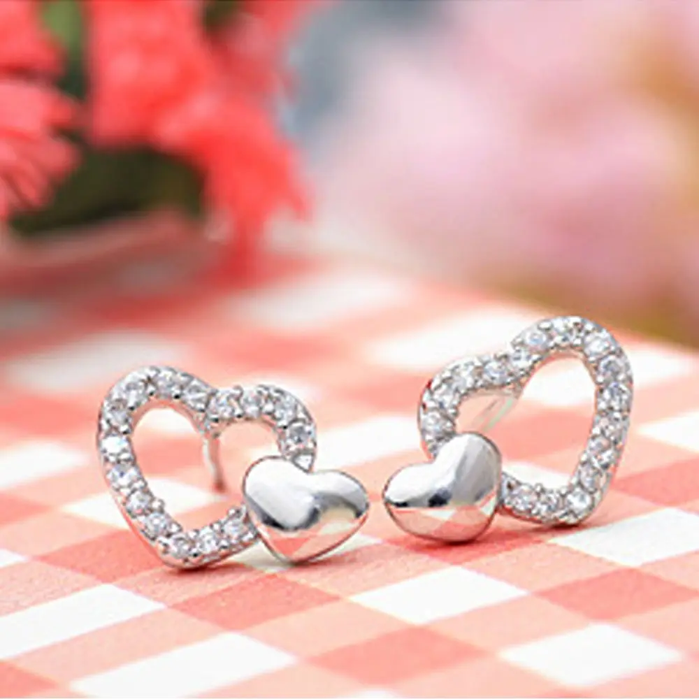 Buy 1 Pair Charm Jewelry Double Heart Stud Earrings