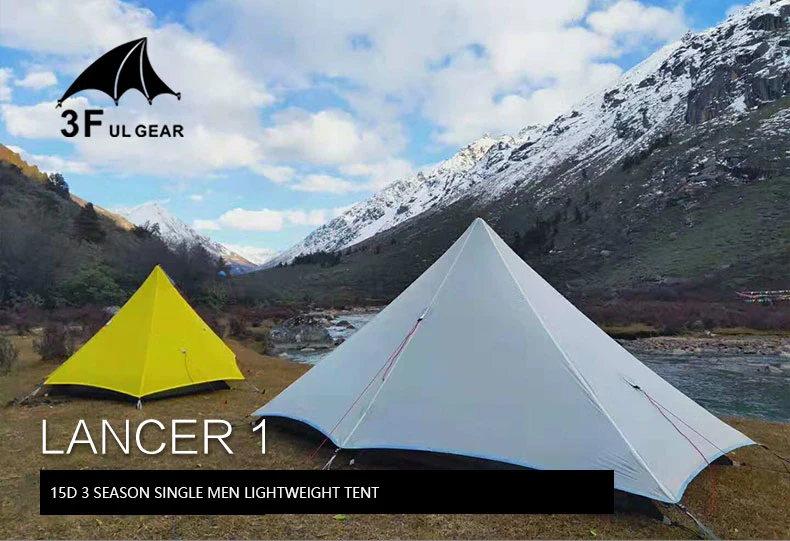 3F UL gear Lancer1 Сверхлегкий 15D с силиконовым покрытием 1 человек одного мест, туристическая палатка 3 сезона для кемпинга пешего туризма