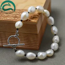 Уникальный натуральный пресноводный жемчуг браслет белый цвет рисовый барокко 20 см женские настоящие украшения с жемчугом