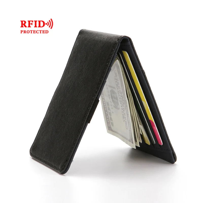 CUIKCA женский и мужской кошелек RFID простой кошелек Эластичный Ремешок Зажимы для денег Тонкий кожаный кошелек Бизнес ID футляры для кредитных карт