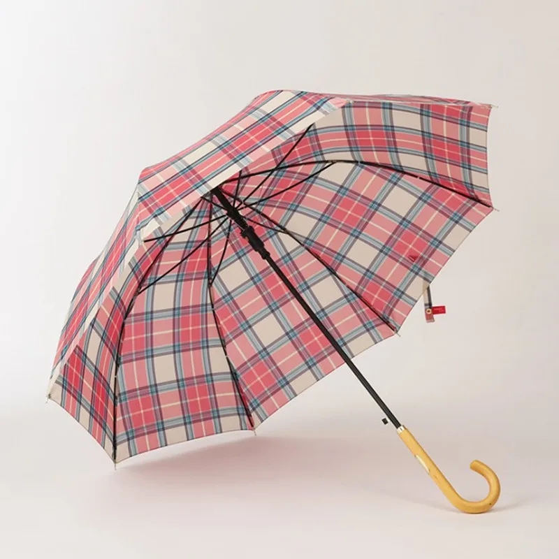 

JM Simple Fashion Women Semi-automatic wooden handle long handle Rain Umbrella UV Anti Windproof Umbrellas
