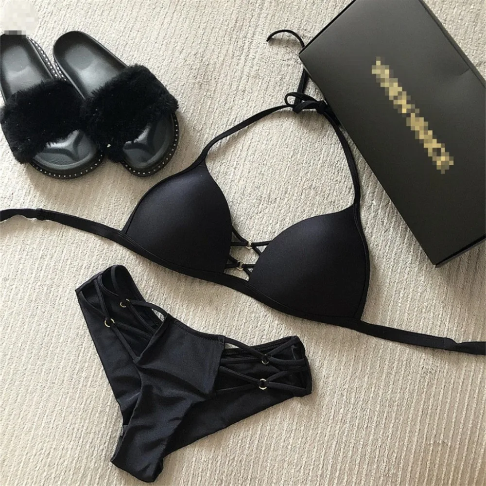 

Hot Sale Sexy Beach Bikini Set Mid Waisted Fashion Women Solid Color Sport Split Swimwear Push-Up Padded Swimsuit M25
