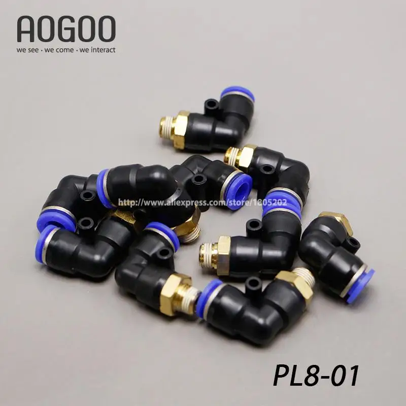 10pcs 1/8 BSPT Male Thread 90 Degree Elbow Pipe Quick Fittings 8mm PL8-01 