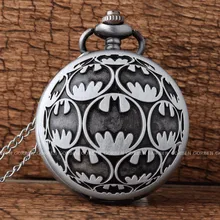 Серебристый, черный, Бэтмен, кварцевые карманные часы цепочка с цепочкой, кулон, часы для мужчин и женщин, брелок, ожерелье, часы с лазерной гравировкой, часы