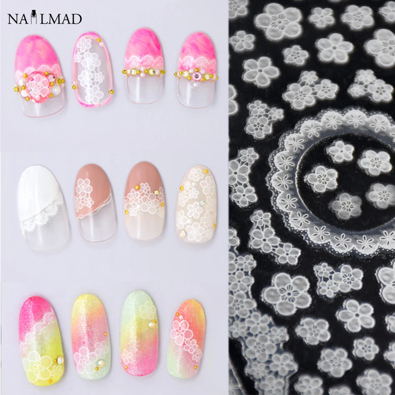 

1 sheet Hollow Lace Flower 3D Nail Art Stickers Sakura Flower White Lace Bride Nail Stickers Nail Decals Rose
