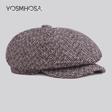 Зимний берет Newsboy, Мужская кепка, плоская осенне-зимняя Кепка, хлопковая клетчатая восьмиугольная кепка Newsboy, женская кепка, берет французского художника WH687