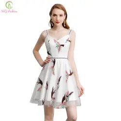 SSYFashion новые милые короткие коктейльные платья без рукавов с v-образным вырезом Кружева Вышивка Вечерние нестандартного Вечерние платья Robe
