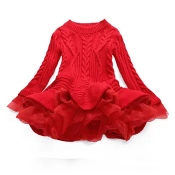 

Thick Warm Girl Dress Christmas Wedding Party Mini Dress Knit Chiffon Winter Children Girl Clothes Children Clothes Girls Dress