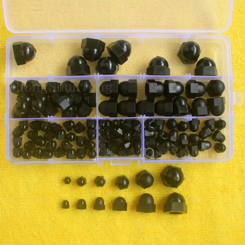 140pcs Nylon Black Nylon Hex Cap Nut/3mm 10mm Protection Dome Head hex