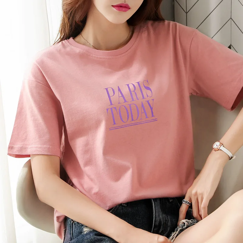 

2019 new Style Short Sleeve Women Tshirt Summer Fashion New Simple Loose Mini Print Letter O-neck Multi Color Tops