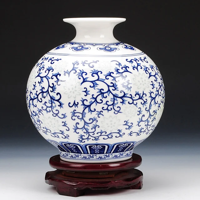 Jingdezhen Rice-pattern Porcelain Pomegranate Vase Antique Blue-and-white Bone China Decorated Ceramic Vase 2