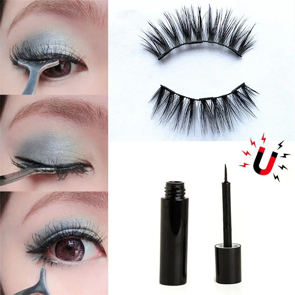 5ml Magnetic Eyeliner With False Eyelashes Set Gel Free Self- Adhesive Waterproof Liquid Eyeliner Makeup Set Natural Eyelashes