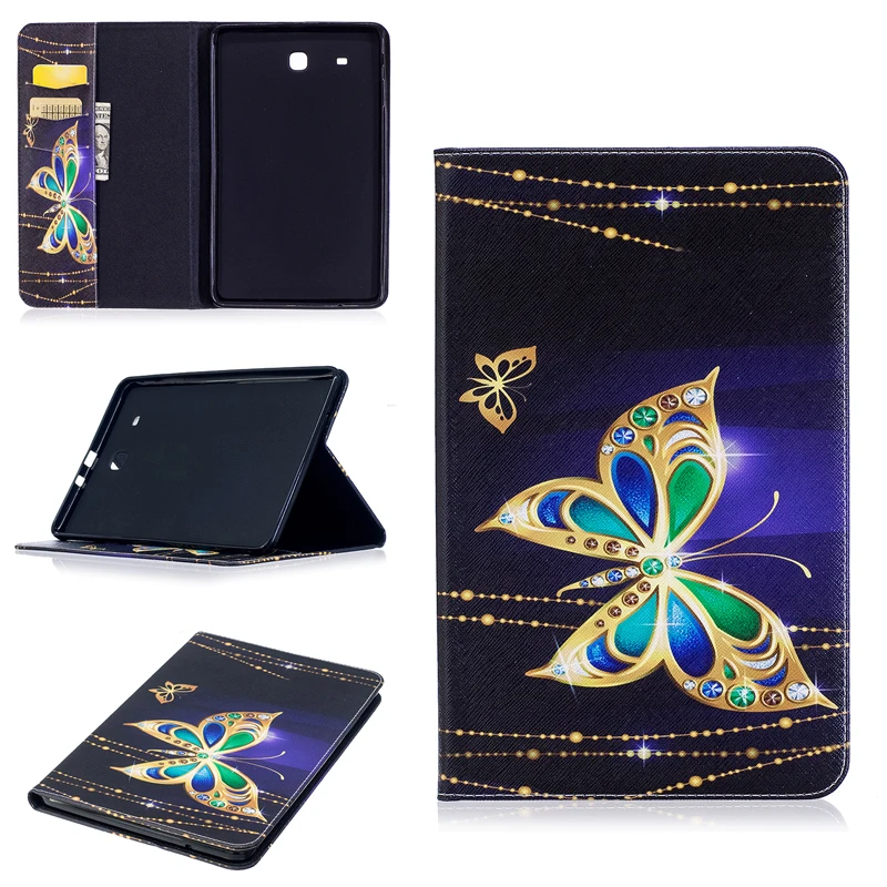 

Colored Drawing PU Leather Tablet PC Cases with Kickstand For Samsung Galaxy Tab E 9.6 T560/T561 Tablet Cases with Card Holders