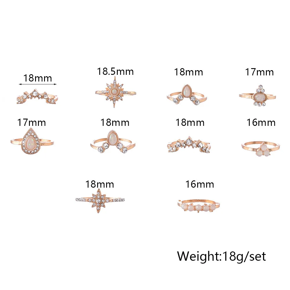 Sindlan 10 шт. кольцо с кристаллами и короной, золотые кольца на палец, стразы, комплект старинных колец для женщин, ювелирные изделия для рук