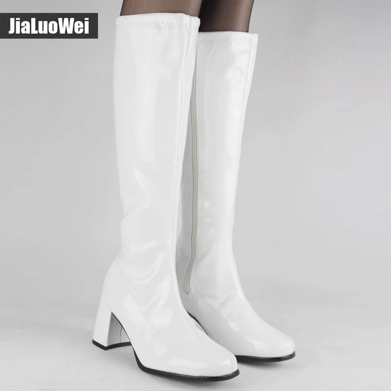 Jialuowei Go сапоги на высоком широком каблуке; дамские туфли в ретро-стиле Для женщин туфли с квадратным каблуком сапоги до колена; обувь «Челси» для квадрокоптера с дистанционным управлением 60s 70 нарядное платье Вечерние