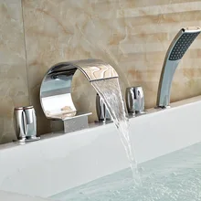 Luxury Deck Mounted Chrome Brass Bathtub Faucet 5pcs Mixer Tap W Handheld Shower
