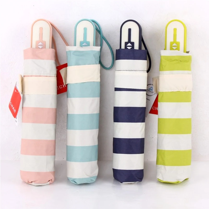 

8K Automatic Navy Stripe Umbrella Women UV Protection Sun/Rain Umbrella Sunshade 100% Polyester
