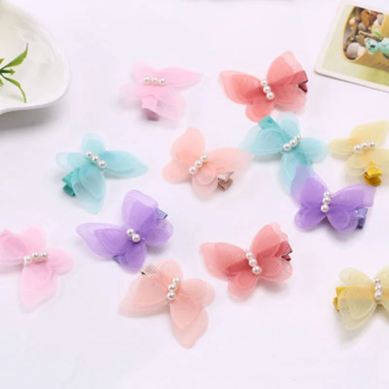 

New Fashion White Butterfly Tie Hairpins Bow Knot Gauze Hair Clips Fabric Side Hair Grips Cute White Barrettes For Girls