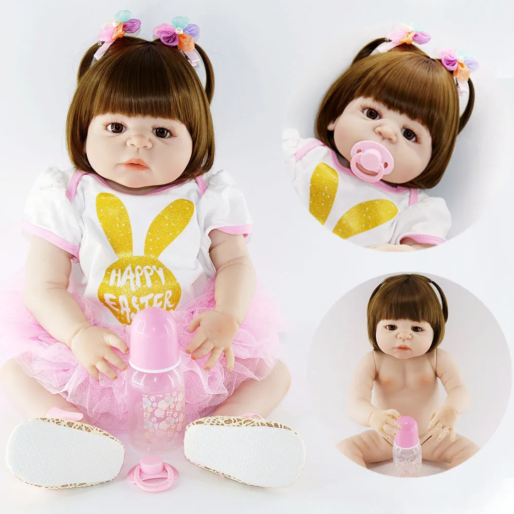 

23inch Full Silicone Reborn Baby Doll Kids Playmate Gift for Girls Bebe Alive Soft Toys for Bouquets Doll baby reborn Toys