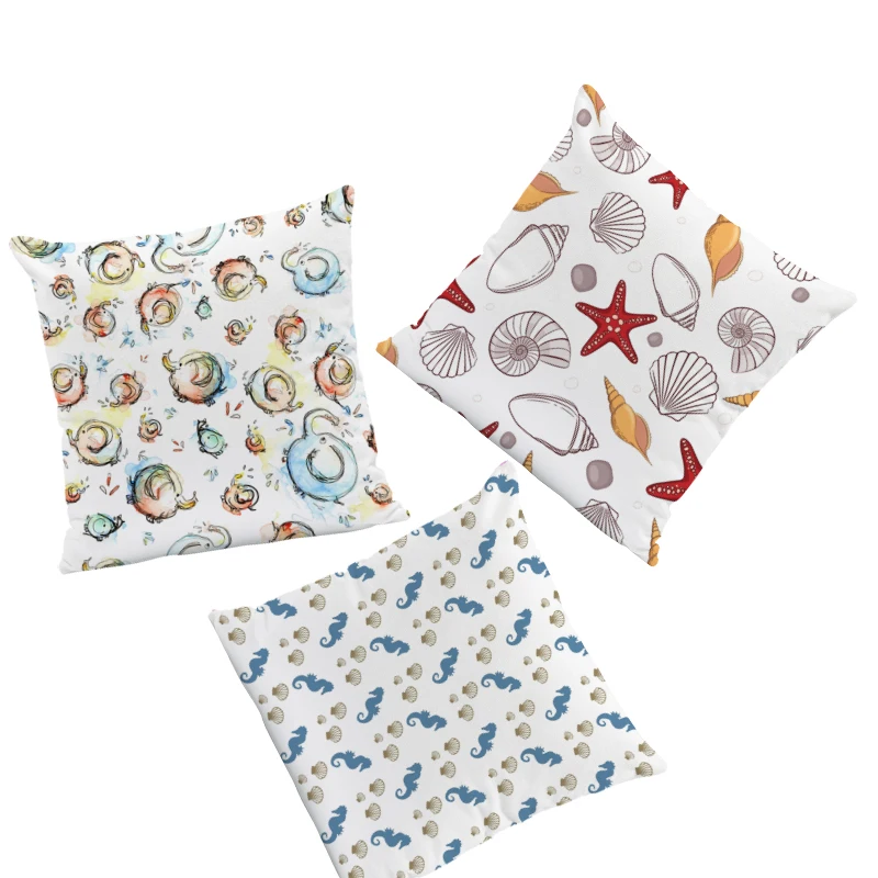 

Blue and White Ocean Animal Pattern Cushion Covers Conch Starfish Pillowcases 43cm Home Office Sofa Seat Decoration Dropshipping