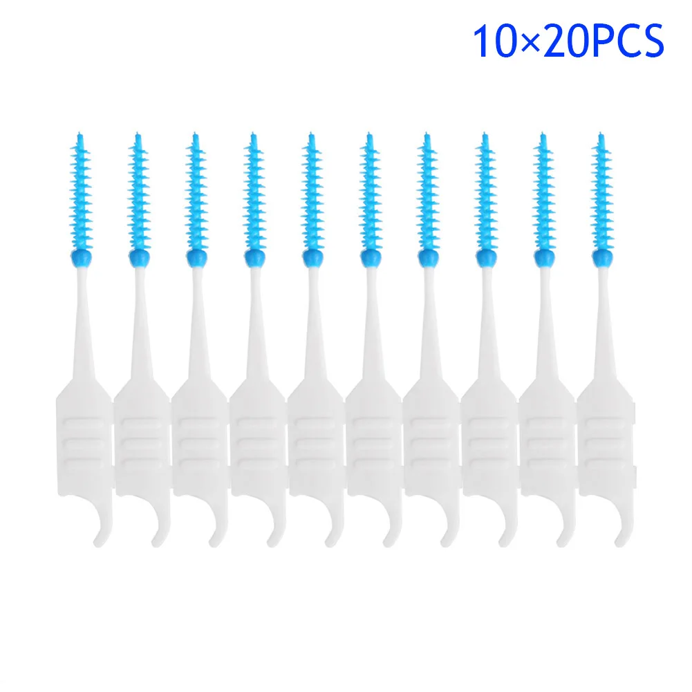 

200Pcs/Box Toothpicks Plastic Silicone Dental Floss Teeth Stick Brush Disposable Oral Care Tooth Interdental Clean Tools SSwell