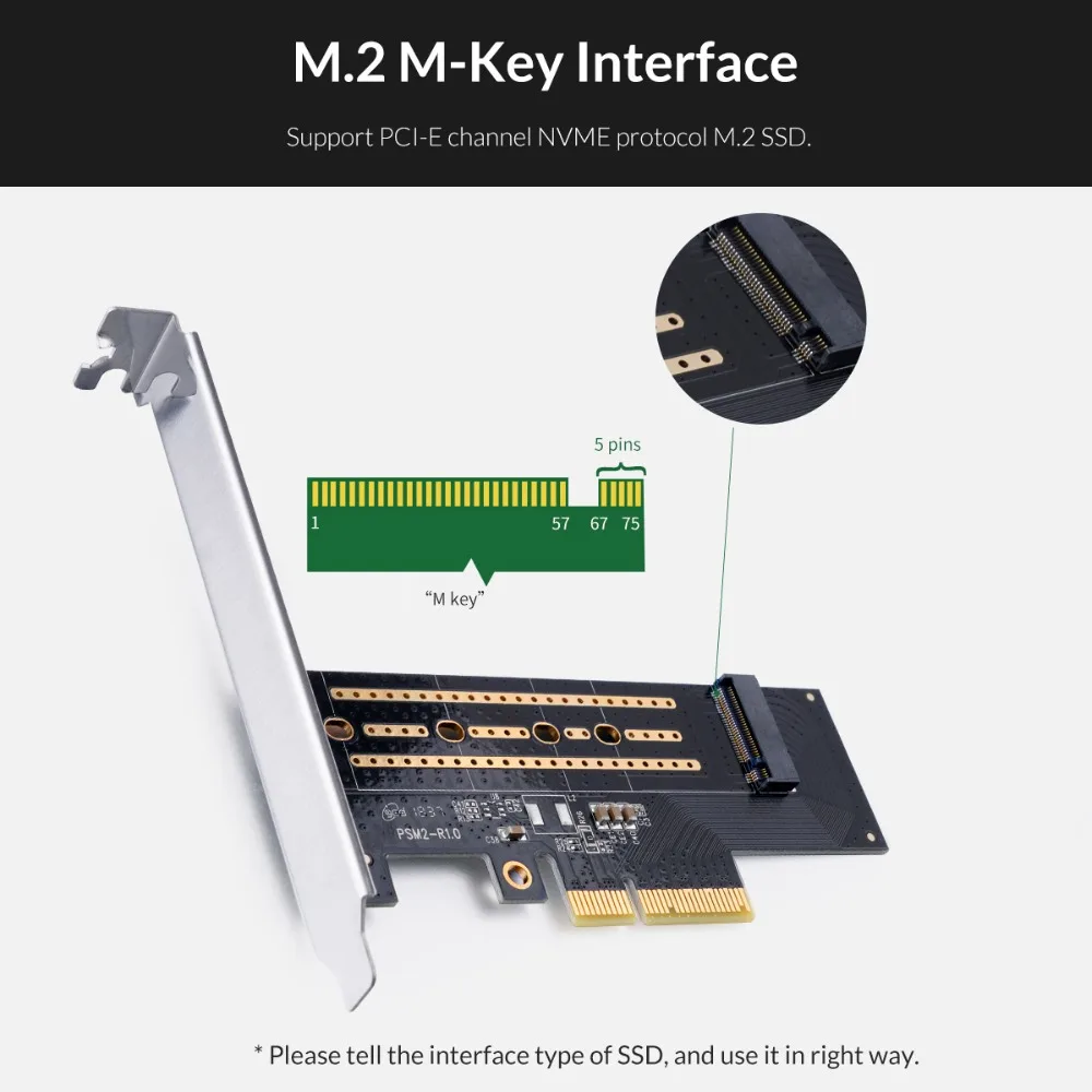 ORICO PCI-E3.0 Express Card M.2 NVME для PCI-E 3,0X4 адаптер M.2 M-Key интерфейс Поддержка SSD 32 Гбит/с для 2230 2242 2260 2280 Размер