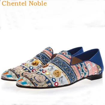 

2019 luxury Brand Chentel Noble Manual Fabric Men Casual Shoes Party Dress Shoes Men Flats Slip-on Outside Banque Mixed Colors