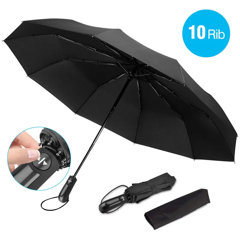 

DMBRELLA Automatic Compact Umbrella Windproof Auto Umbrella 3 Fold Waterproof Women For Men Black Coating 10K Parasol DM006