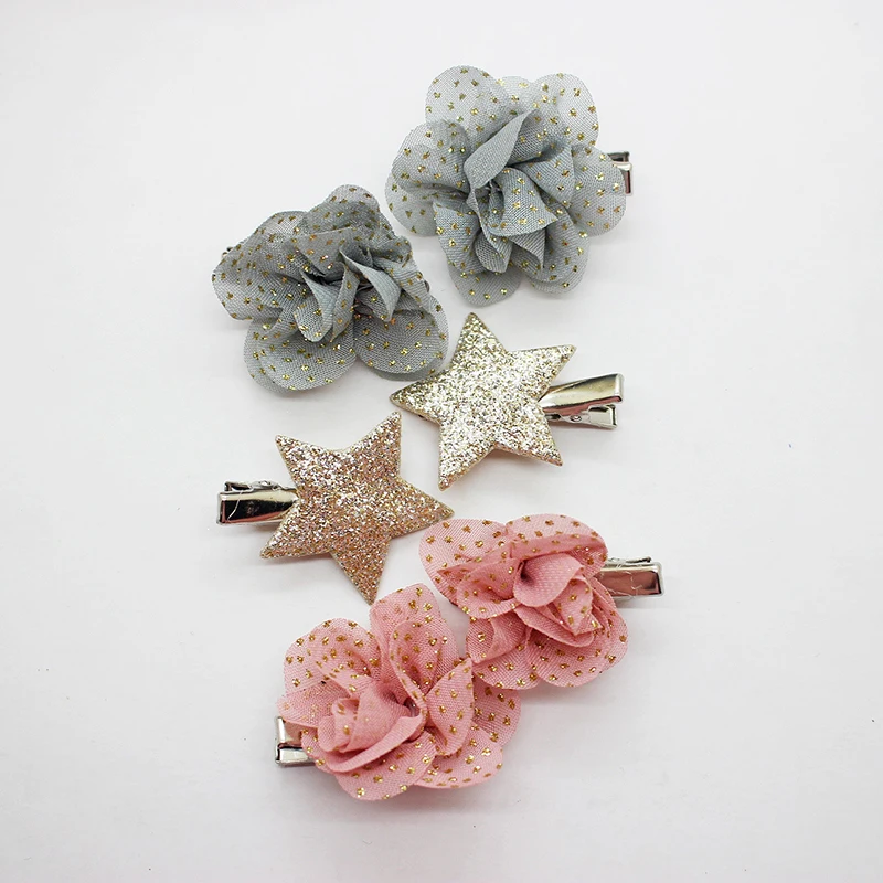 

Sale 6PCS/Set 2018 New Kids Cute Hairclips Exquisite Fashionable Children Chiffon Glitter Flowers Hairpins Party Gifts