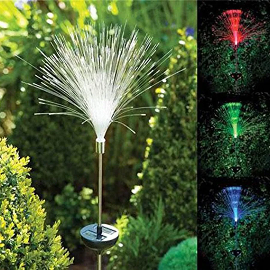 Tanbaby 2pcs Solar Power Fiber Optic Landscape Lighting RGB Color
