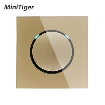 

Minitiger New Arrival Gold Crystal Glass Panel 2 Gang 1 Way Random Click On / Off Wall Light Switch With LED Indicator