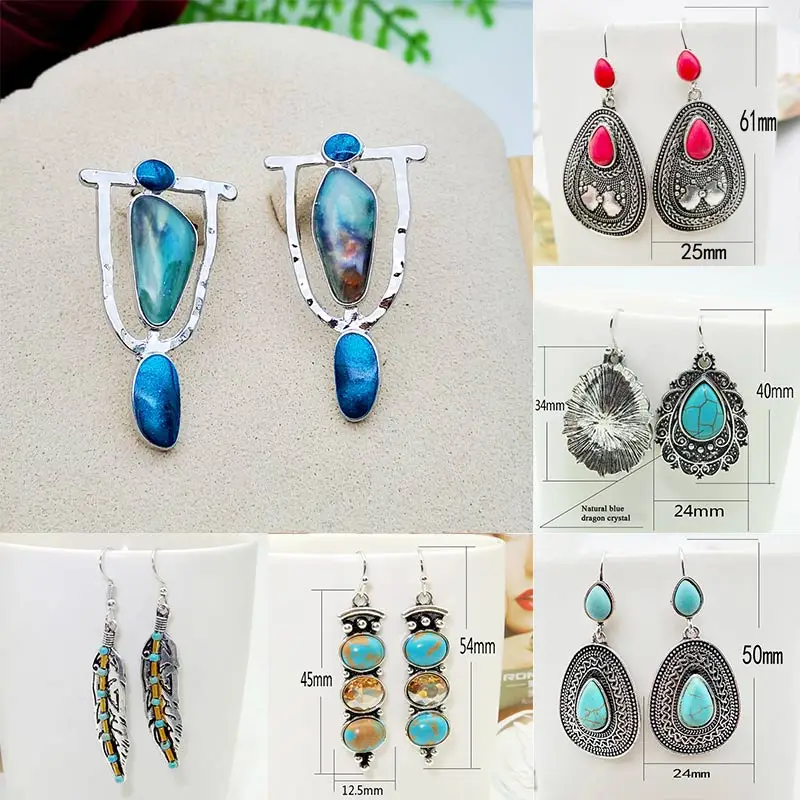 

Fashion 1Pair Vintage Women Girls Ethnic Oil Drop Earring Dangle Lovely Hanging Flower Jewelry Accessories Ornaments
