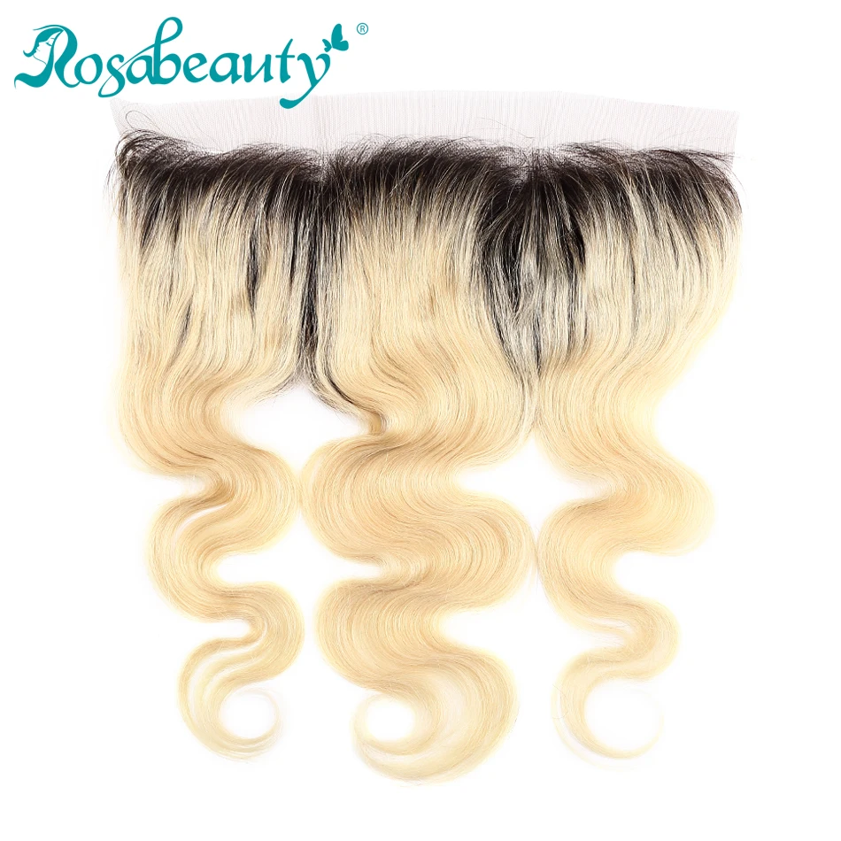 

Rosabeauty 13X4 Ombre Blonde T1B/#613 Lace Frontal Closure Remy Brazilian Body Wave Human Hair Frontal Ear to Ear Shipping Free