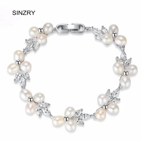 Cúbico de Noiva Pulseiras de Pérolas Sinzry Jóias Zironia Elegante Casamento Flor Naturais Pulseiras Senhora